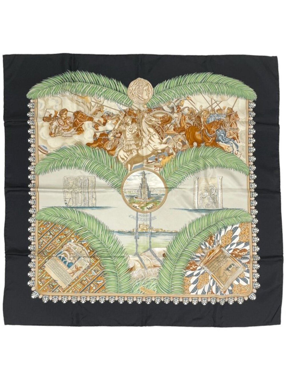 Hermes Carre 90 Gloired Alexandre Scarf Alexander's Glory Silk Black Multicolor